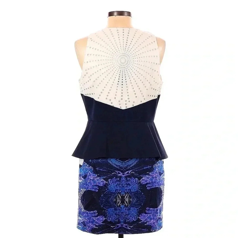 Black Halo | Peplum Zippered Front Blue/Black Dress Size 12 Large NWT - Picture 2 of 2